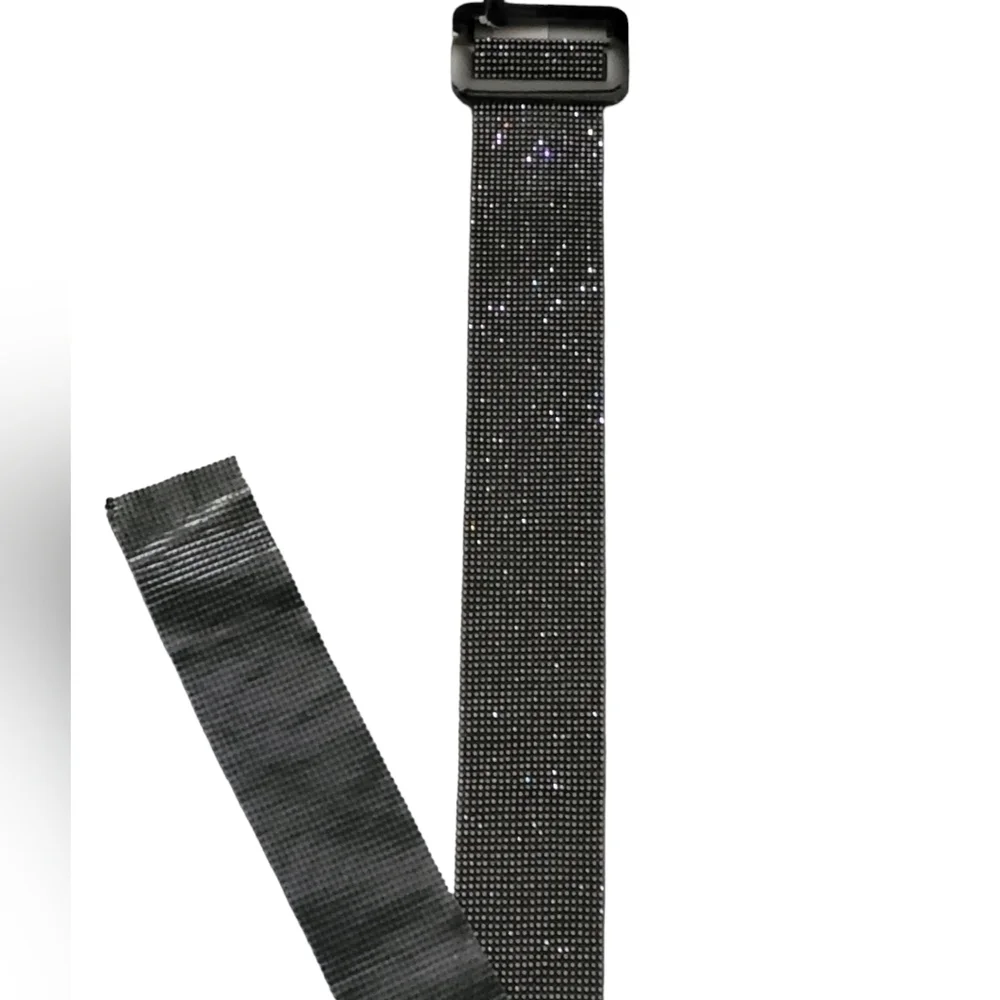 Full Rhinestone Crystal Mesh Pave Wide Belt Black & Silver Adjustable Women's
